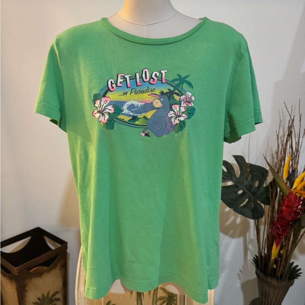 Disney Womens Vintage Eeyore Women's T-Shirt "Get lost in Paradise" Crew neck XL